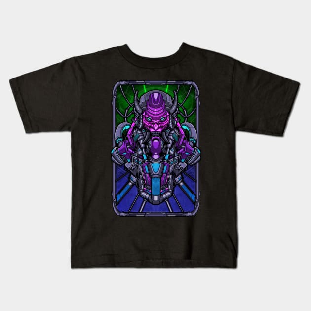 Mech samurai oni armor ornament emblem Kids T-Shirt by eleazarion